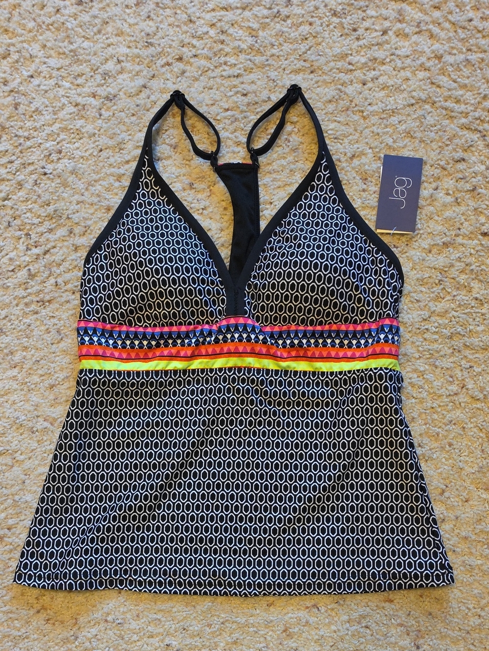 Jag Jeans Black Geo Tankini Top with Rainbow Band